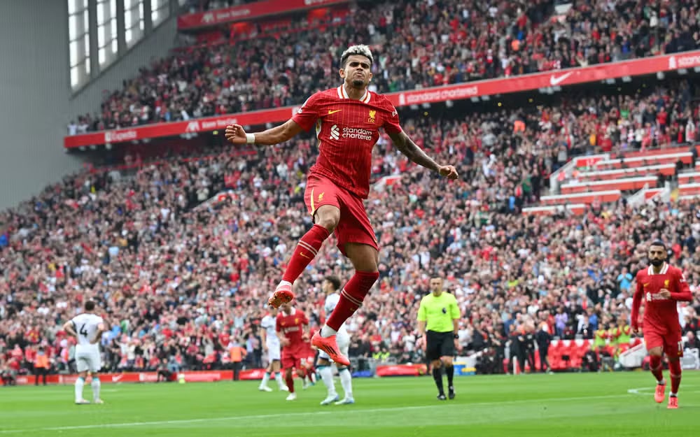 Luis Diaz Celebrating after scoring against Bournemouth