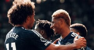 Manchester United Triumphs Over Southampton with a 3-0 Victory Rashford celebrates after scoring against Southampton.