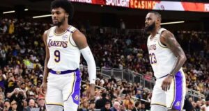 LeBron James and Bronny James: A Historic NBA Father-Son Duo Bronny James (left), 20, alongside father LeBron, 39