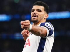 Dominic Solanke at double as Spurs produce brilliant second half to thrash Aston Villa Dominic Solanke celebrates scoring Spurs’ second goal