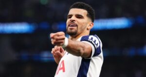 Dominic Solanke at double as Spurs produce brilliant second half to thrash Aston Villa Dominic Solanke celebrates scoring Spurs’ second goal