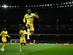 Jean-Philippe Mateta celebrates scoring in Arsenal 2-2 Crystal Palace