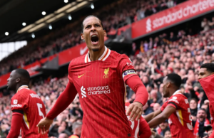 Liverpool captain Van Dijk nets DRAMATIC late winner as the Reds move 13 points clear Van Dijk celebrates a late goal for Liverpool against West Ham